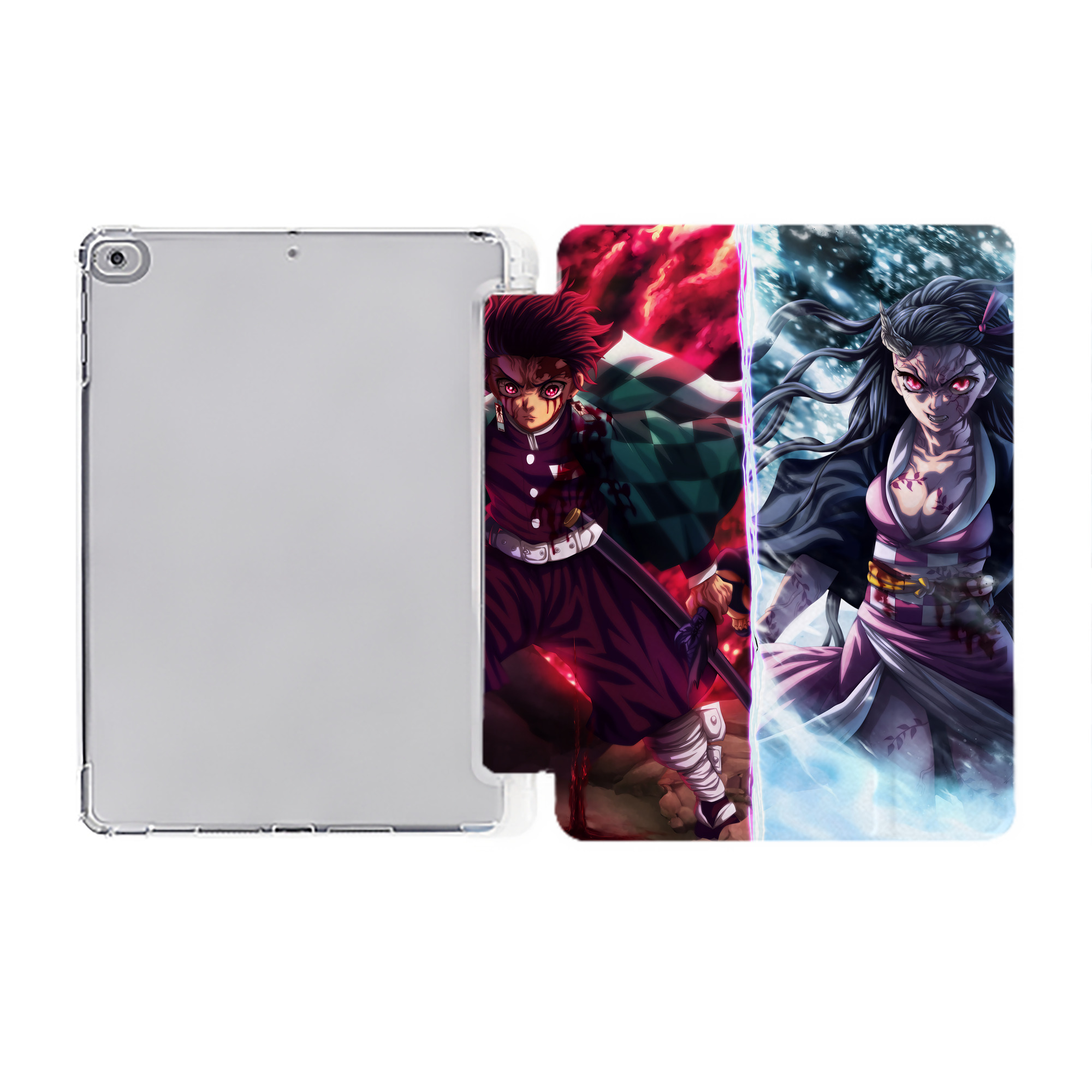 （画像用） 鬼滅の刃（きめつのやいば）竈門 炭治郎／かまど たんじろう Kamado Tanjirou IPad ケース ペン収納付き 三つ折りスタンド PUレザー×シリコン 対応機種9.5/10.5/10.9インチ